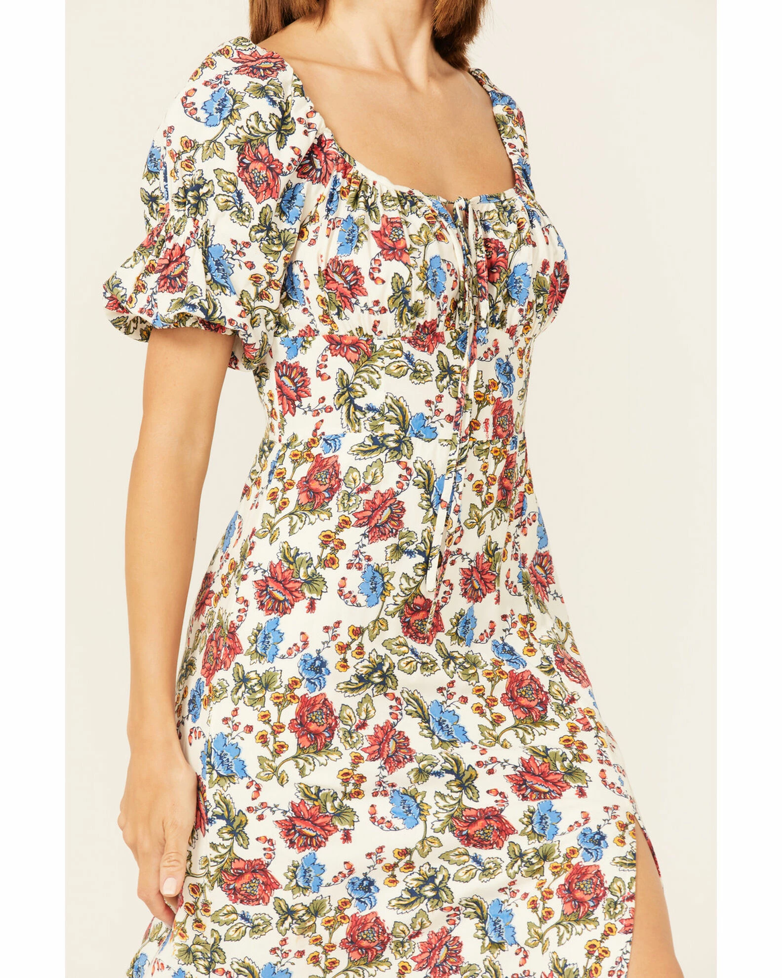 Panhandle Women's Floral Print Puff Sleeve Maxi Dress Red/white/blue 5 Panhandle Women's Floral Print Puff Sleeve Maxi Dress Red/white/blue - Image 3