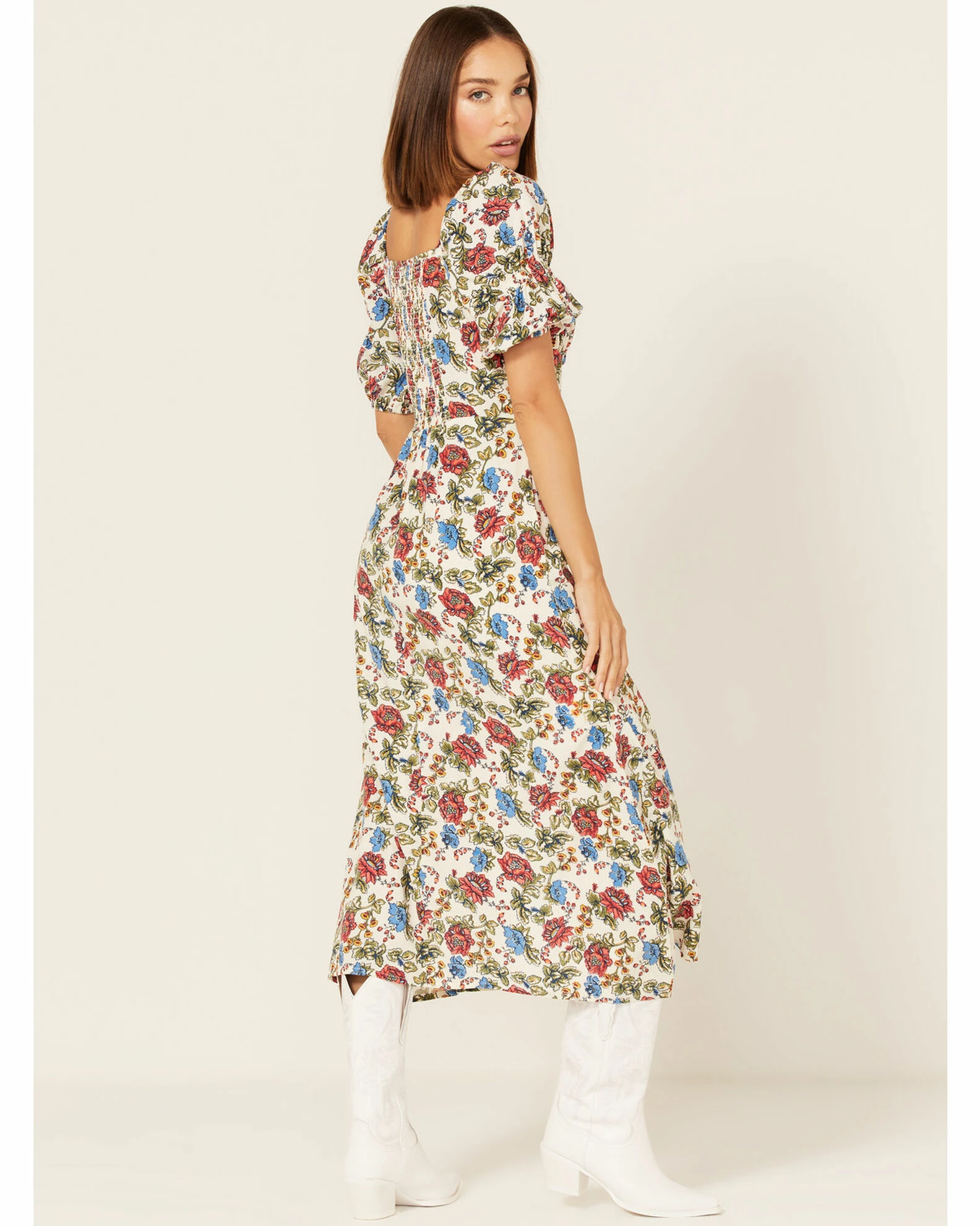 Panhandle Women's Floral Print Puff Sleeve Maxi Dress Red/white/blue 6 Panhandle Women's Floral Print Puff Sleeve Maxi Dress Red/white/blue - Image 4