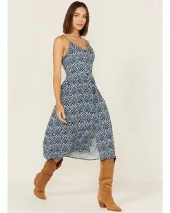 Panhandle Women's Southwestern Print Sleeveless Midi Dress Navy