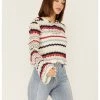 Panhandle Women's Americana Stripe Crochet Knit Hooded Sweater Red/white/blue -Panhandle shop 2000368514 942 P1