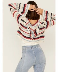 Panhandle Women's Americana Stripe Crochet Knit Hooded Sweater Red/white/blue 9 Panhandle Women's Americana Stripe Crochet Knit Hooded Sweater Red/white/blue -Panhandle shop 2000368514 942 P4