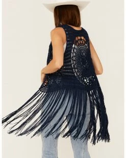 Panhandle Women's Crochet Knit Fringe Vest Navy -Panhandle shop 2000368515 410 P3