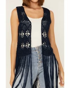 Panhandle Women's Crochet Knit Fringe Vest Navy -Panhandle shop 2000368515 410 P4
