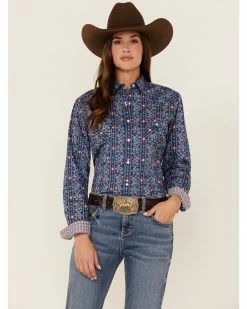 Panhandle Women's Floral Stripe Long Sleeve Snap Western Core Shirt Navy -Panhandle shop 2000368517 410 P1 1