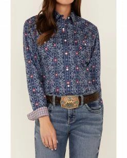 Panhandle Women's Floral Stripe Long Sleeve Snap Western Core Shirt Navy -Panhandle shop 2000368517 410 P3
