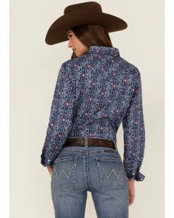 Panhandle Women's Floral Stripe Long Sleeve Snap Western Core Shirt Navy -Panhandle shop 2000368517 410 P4