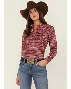 Panhandle Women's Southwestern Stripe Print Long Sleeve Snap Western Shirt Red -Panhandle shop 2000368518 600 P1 1