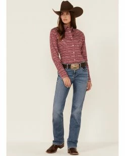 Panhandle Women's Southwestern Stripe Print Long Sleeve Snap Western Shirt Red -Panhandle shop 2000368518 600 P2