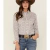 Panhandle Women's Diamond Geo Print Long Sleeve Snap Western Shirt Ivory -Panhandle shop 2000368519 103 P1