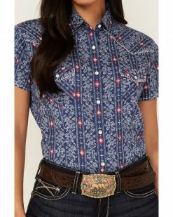 Panhandle Women's Stripe Short Sleeve Snap Western Core Shirt Navy -Panhandle shop 2000368520 410 P3