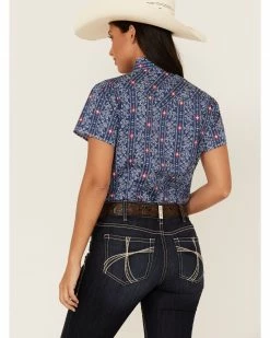 Panhandle Women's Stripe Short Sleeve Snap Western Core Shirt Navy -Panhandle shop 2000368520 410 P4