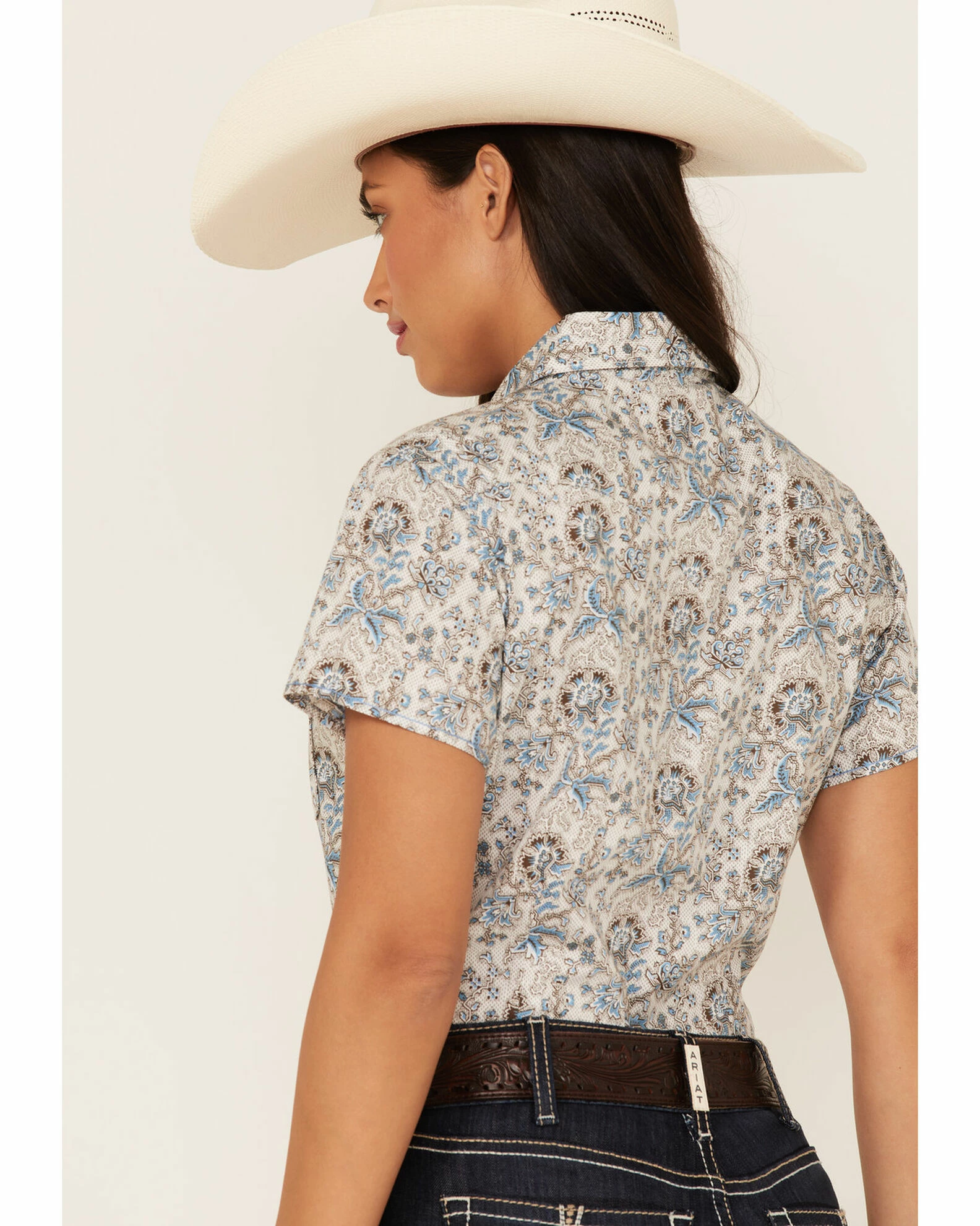 Panhandle Women's Floral Print Short Sleeve Snap Western Shirt Ivory 6 Panhandle Women's Floral Print Short Sleeve Snap Western Shirt Ivory - Image 4