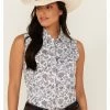 Panhandle Women's Floral Paisley Print Sleeveless Snap Western Core Shirt White -Panhandle shop 2000368523 100 P1