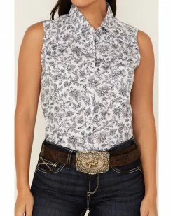 Panhandle Women's Floral Paisley Print Sleeveless Snap Western Core Shirt White -Panhandle shop 2000368523 100 P3