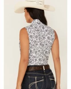 Panhandle Women's Floral Paisley Print Sleeveless Snap Western Core Shirt White -Panhandle shop 2000368523 100 P4