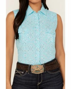 Panhandle Women's Bandana Print Sleeveless Snap Western Shirt Blue -Panhandle shop 2000368536 400 P3
