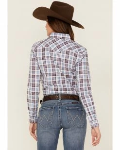 Panhandle Women's Floral Embroidered Dobby Plaid Print Long Sleeve Snap Western Shirt Ivory -Panhandle shop 2000368537 103 P4