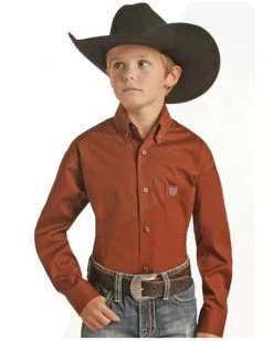 Panhandle Boys' Solid Stretch Long Sleeve Button-Down Shirt Rust Copper 8 Panhandle Boys' Solid Stretch Long Sleeve Button-Down Shirt Rust Copper -Panhandle shop 2000375106 220 P1 1