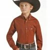 Panhandle Boys' Solid Stretch Long Sleeve Button-Down Shirt Rust Copper 1 Panhandle Boys' Solid Stretch Long Sleeve Button-Down Shirt Rust Copper -Panhandle shop 2000375106 220 P1