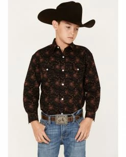 Panhandle Boys' Floral Print Long Sleeve Snap Western Shirt Black 11 Panhandle Boys' Floral Print Long Sleeve Snap Western Shirt Black -Panhandle shop 2000375108 001 P1 1