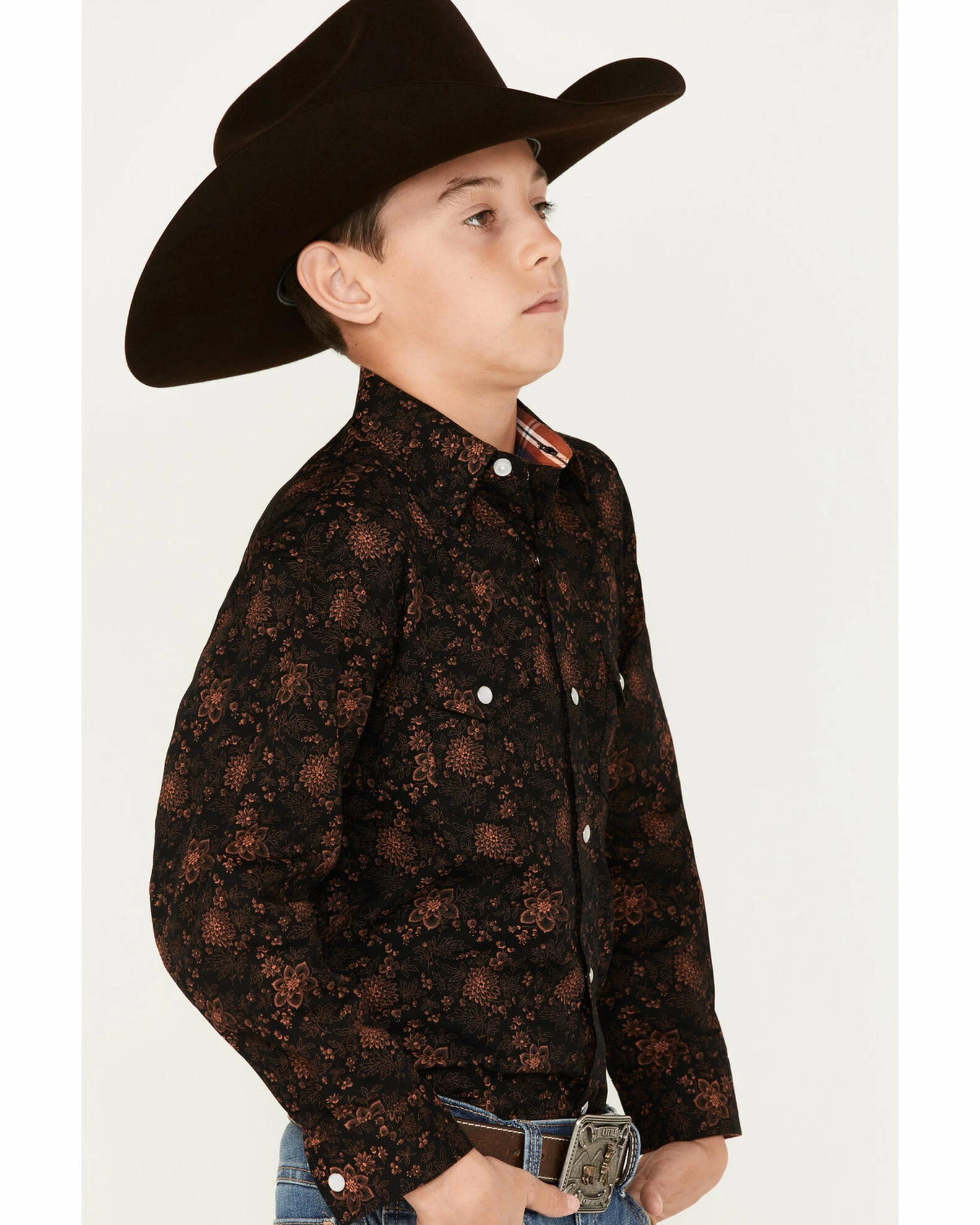 Panhandle Boys' Floral Print Long Sleeve Snap Western Shirt Black 4 Panhandle Boys' Floral Print Long Sleeve Snap Western Shirt Black - Image 2