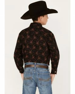 Panhandle Boys' Floral Print Long Sleeve Snap Western Shirt Black 10 Panhandle Boys' Floral Print Long Sleeve Snap Western Shirt Black -Panhandle shop 2000375108 001 P4