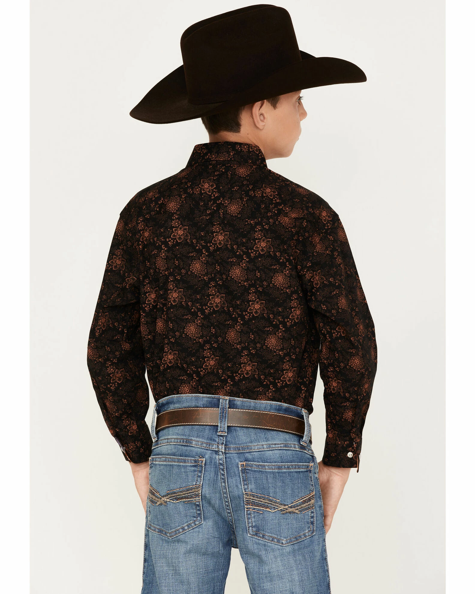 Panhandle Boys' Floral Print Long Sleeve Snap Western Shirt Black 6 Panhandle Boys' Floral Print Long Sleeve Snap Western Shirt Black - Image 4