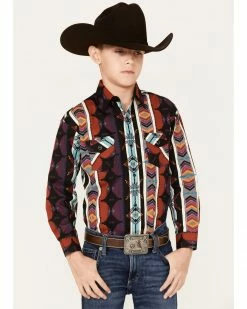 Panhandle Boys' Southwestern Stripe Print Long Sleeve Snap Western Shirt Black -Panhandle shop 2000375112 001 P1 1