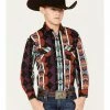 Panhandle Boys' Southwestern Stripe Print Long Sleeve Snap Western Shirt Black -Panhandle shop 2000375112 001 P1