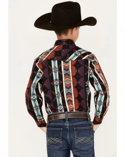 Panhandle Boys' Southwestern Stripe Print Long Sleeve Snap Western Shirt Black -Panhandle shop 2000375112 001 P4