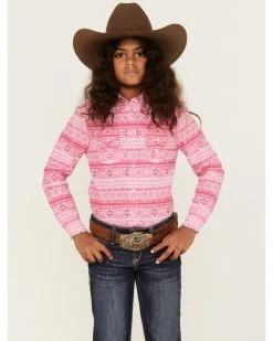 Panhandle Girls' Pink Southwest Print Long Sleeve Snap Shirt -Panhandle shop 2000375122 650 P1 1