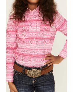Panhandle Girls' Pink Southwest Print Long Sleeve Snap Shirt -Panhandle shop 2000375122 650 P3
