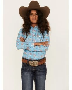 Panhandle Girls' Rodeo Print Long Sleeve Western Snap Shirt Blue -Panhandle shop 2000375123 400 P1 1