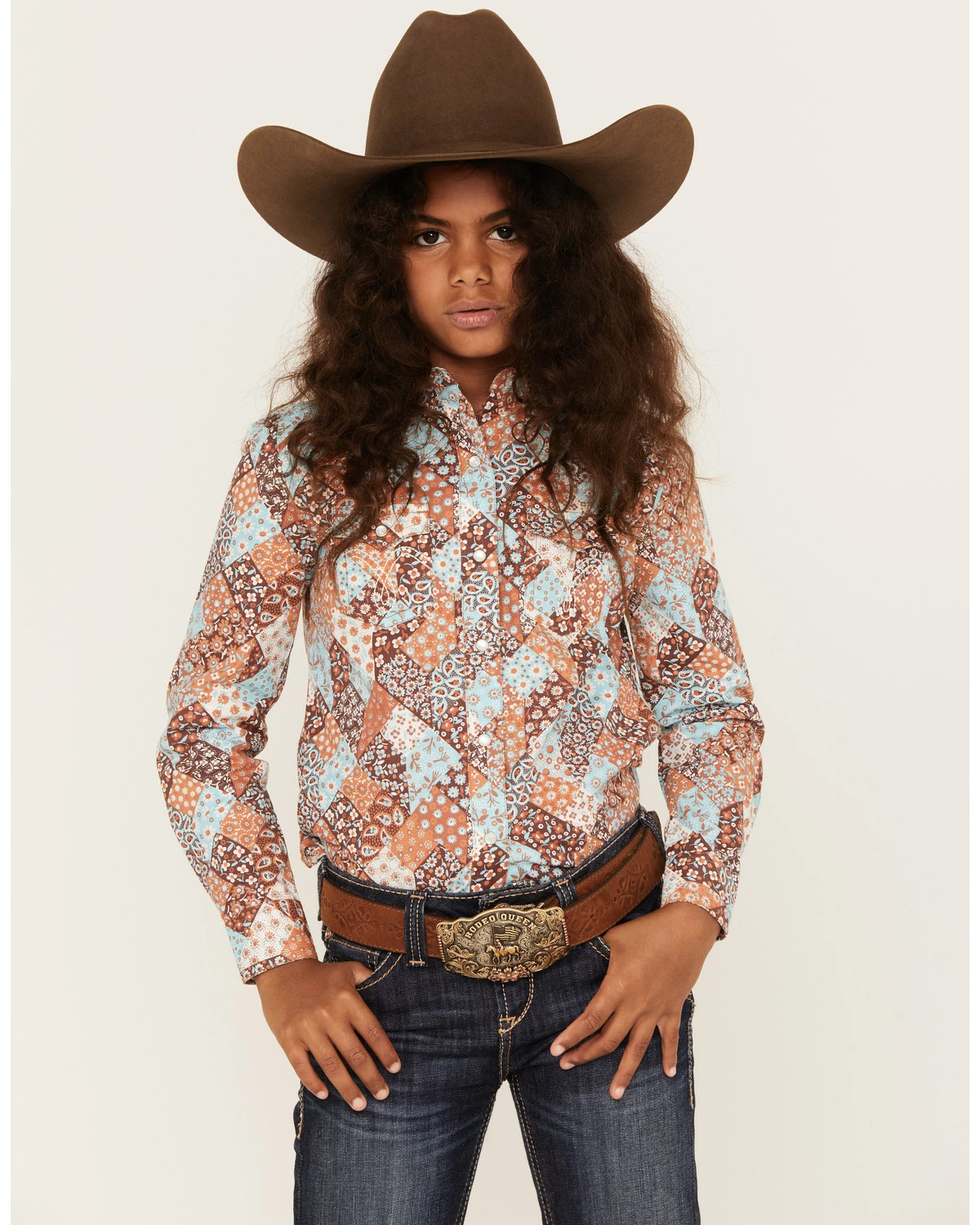 Panhandle Girls' Paisley Patchwork Print Long Sleeve Snap Shirt Turquoise 7 Panhandle Girls' Paisley Patchwork Print Long Sleeve Snap Shirt Turquoise - Image 5