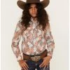 Panhandle Girls' Paisley Patchwork Print Long Sleeve Snap Shirt Turquoise -Panhandle shop 2000375124 440 P1