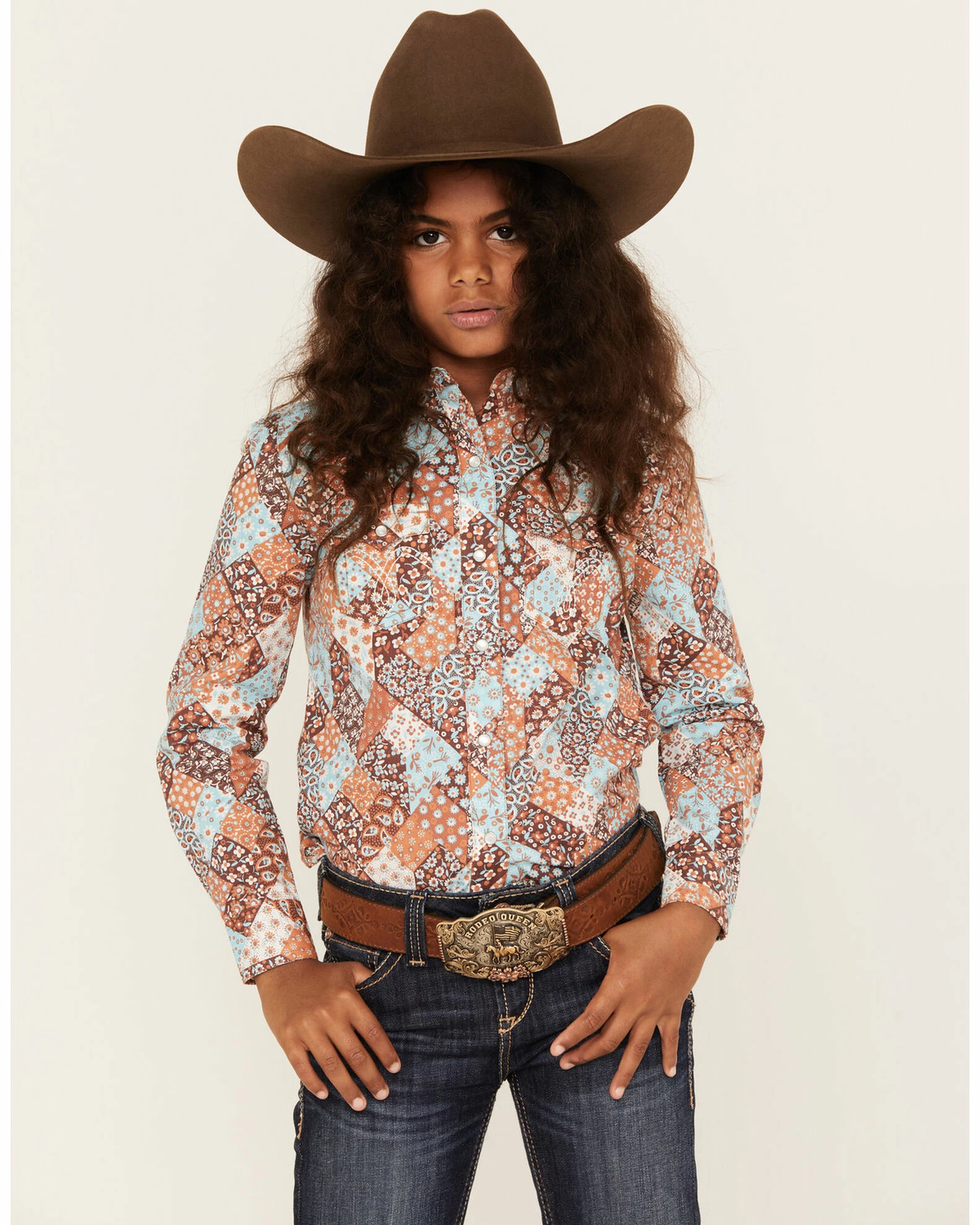 Panhandle Girls' Paisley Patchwork Print Long Sleeve Snap Shirt Turquoise 3 Panhandle Girls' Paisley Patchwork Print Long Sleeve Snap Shirt Turquoise