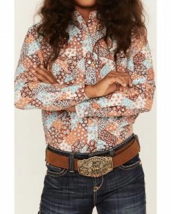 Panhandle Girls' Paisley Patchwork Print Long Sleeve Snap Shirt Turquoise 9 Panhandle Girls' Paisley Patchwork Print Long Sleeve Snap Shirt Turquoise -Panhandle shop 2000375124 440 P3