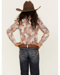 Panhandle Girls' Paisley Patchwork Print Long Sleeve Snap Shirt Turquoise 10 Panhandle Girls' Paisley Patchwork Print Long Sleeve Snap Shirt Turquoise -Panhandle shop 2000375124 440 P4