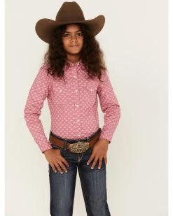 Panhandle Girls' Horse Print Long Sleeve Snap Western Shirt Pink -Panhandle shop 2000375126 650 P1 1