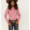 Panhandle Girls' Horse Print Long Sleeve Snap Western Shirt Pink