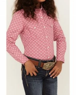 Panhandle Girls' Horse Print Long Sleeve Snap Western Shirt Pink -Panhandle shop 2000375126 650 P3