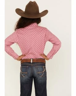 Panhandle Girls' Horse Print Long Sleeve Snap Western Shirt Pink -Panhandle shop 2000375126 650 P4