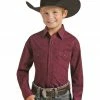 Panhandle Boys' Geo Print Long Sleeve Snap Western Shirt Maroon -Panhandle shop 2000375149 642 P1