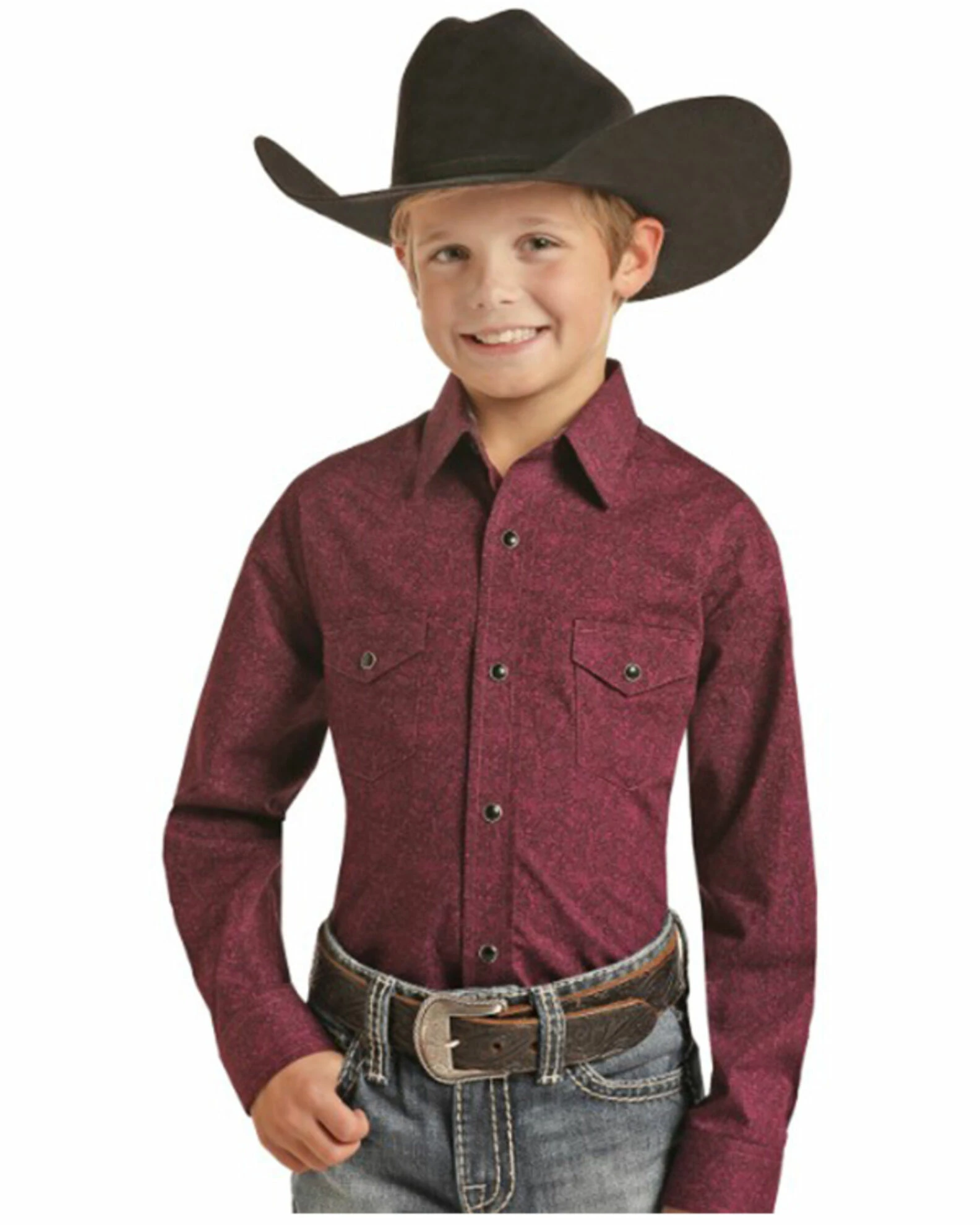 Panhandle Boys' Geo Print Long Sleeve Snap Western Shirt Maroon 3 Panhandle Boys' Geo Print Long Sleeve Snap Western Shirt Maroon