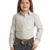 Panhandle Girls' Steer Head Print Long Sleeve Snap Shirt White
