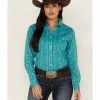 Panhandle Women's Paisley Print Long Sleeve Snap Stretch Western Shirt Turquoise -Panhandle shop 2000375611 440 P1