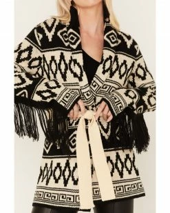 Panhandle Women's Southwestern Knit Fringe Cardigan Black/white 7 Panhandle Women's Southwestern Knit Fringe Cardigan Black/white -Panhandle shop 2000375631 944 P3