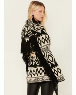 Panhandle Women's Southwestern Knit Fringe Cardigan Black/white 8 Panhandle Women's Southwestern Knit Fringe Cardigan Black/white -Panhandle shop 2000375631 944 P4