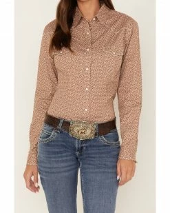 Panhandle Women's Geo Print Long Sleeve Snap Western Shirt Taupe -Panhandle shop 2000375633 251 P3