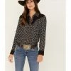 Panhandle Women's Retro Floral Print Long Sleeve Snap Western Shirt Black -Panhandle shop 2000375659 001 P1